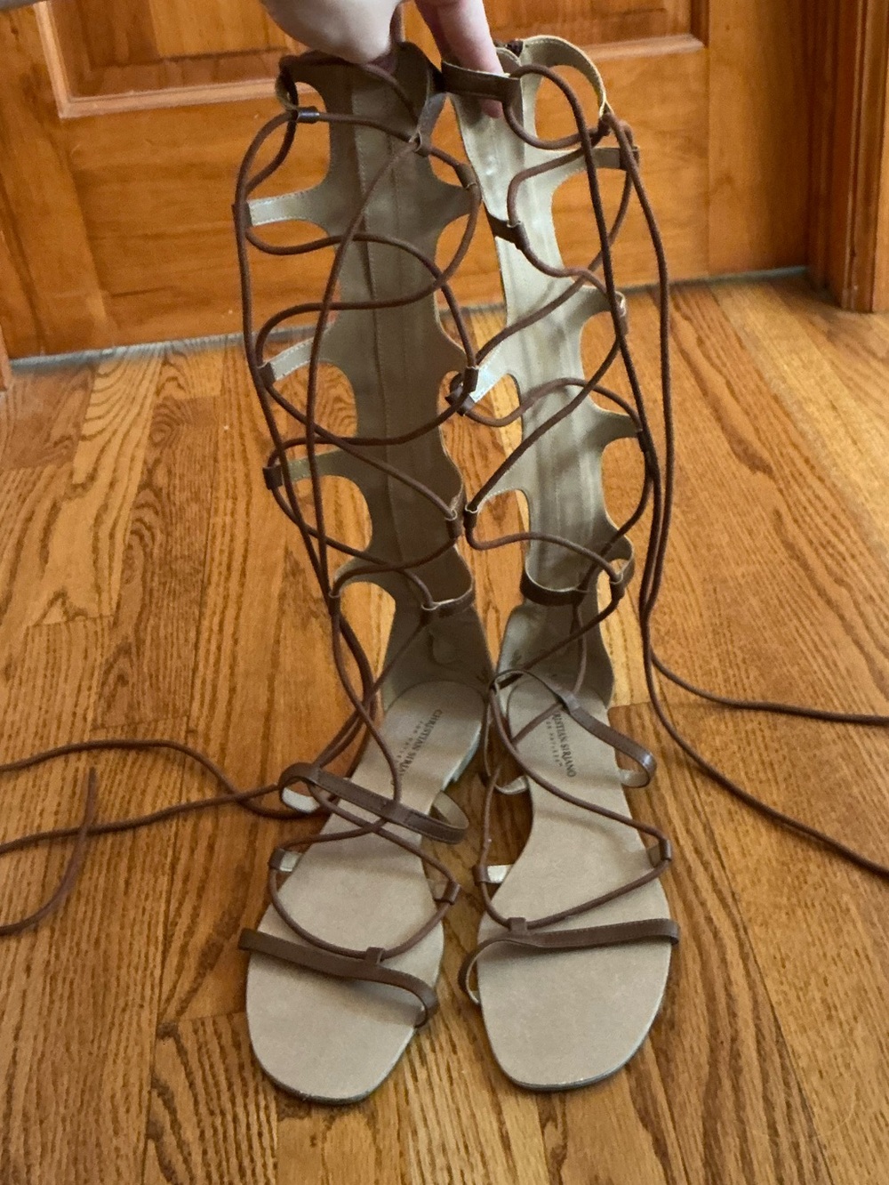 Christian Siriano Brown Lace-Up Gladiator Knee-High Sandals